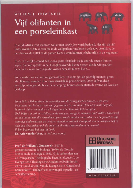 Vijf olifanten in een porseleinkast achterkant