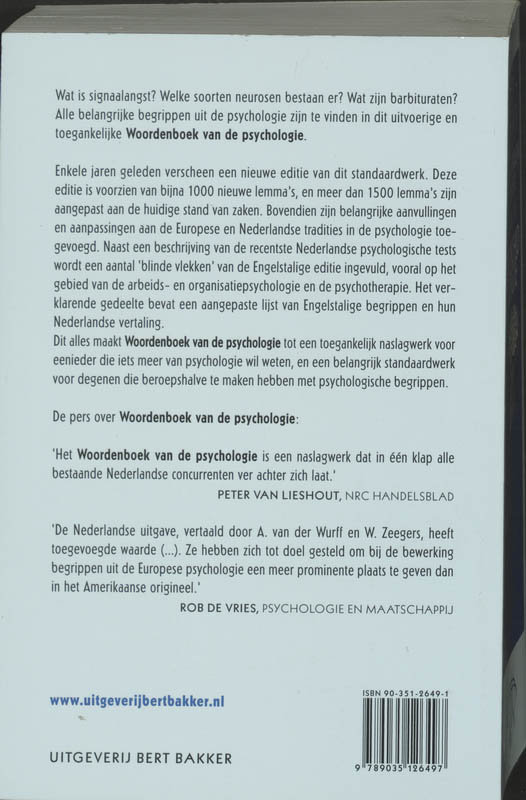 Woordenboek Van De Psychologie achterkant