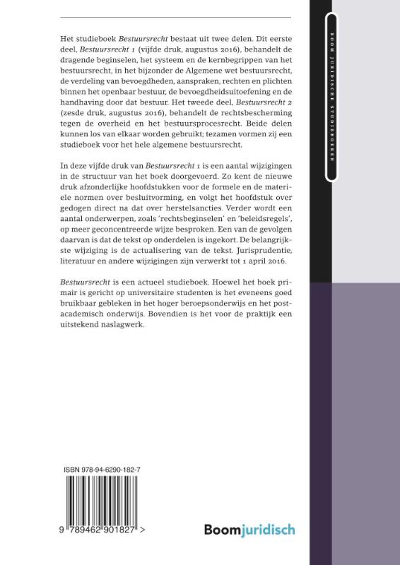 Bestuursrecht / deel I systeem, bevoegdheid, bevoegdheidsuitvoering en handhaving / Boom Juridische studieboeken achterkant