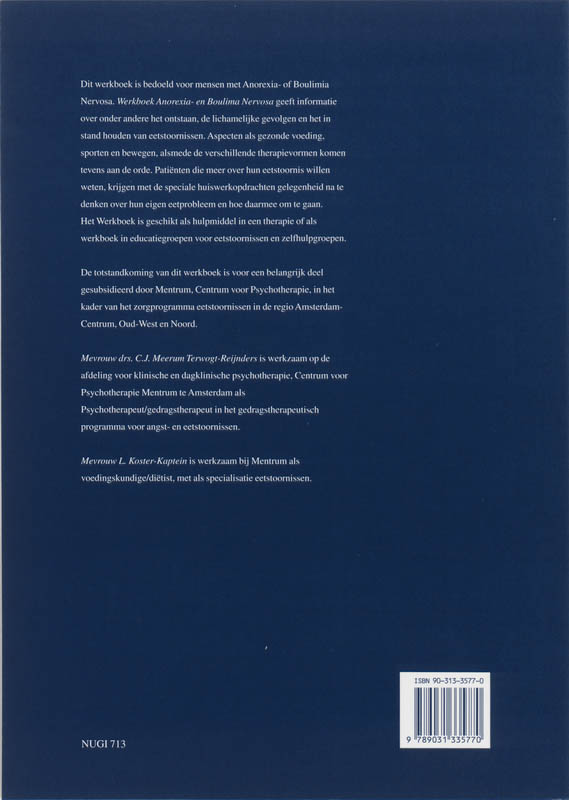Werkboek anorexia- en boulimia nervosa achterkant