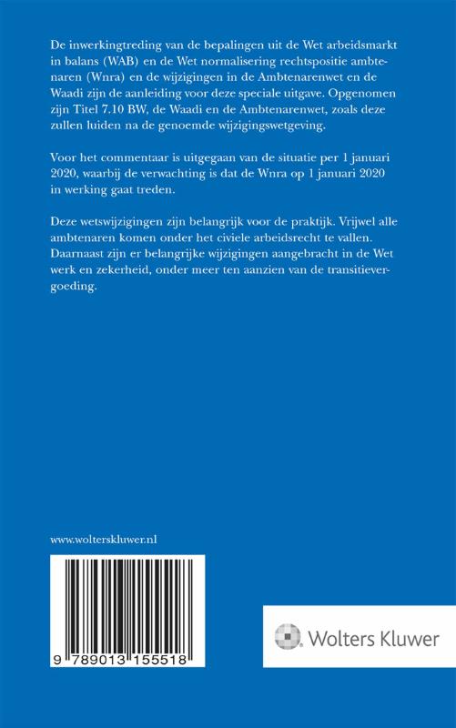 Arbeidsovereenkomst Speciale uitgave WAB en Wnra / Tekst & Commentaar achterkant