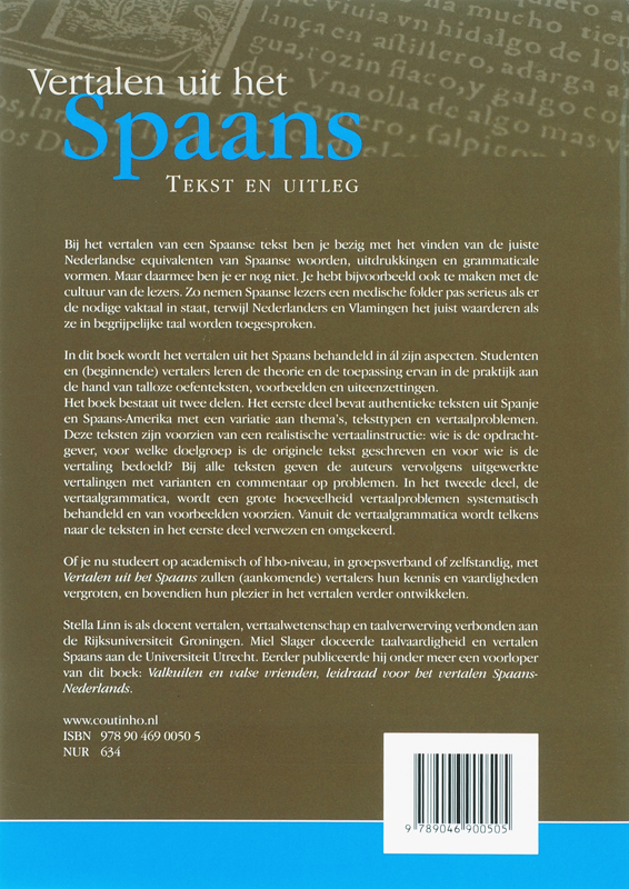 Vertalen uit het Spaans achterkant