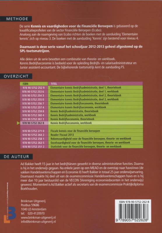Kennis bedrijfseconomie / Werkboek / Financieel administratieve beroepen achterkant