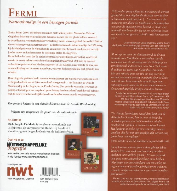 Fermi / Wetenschappelijke biografie achterkant