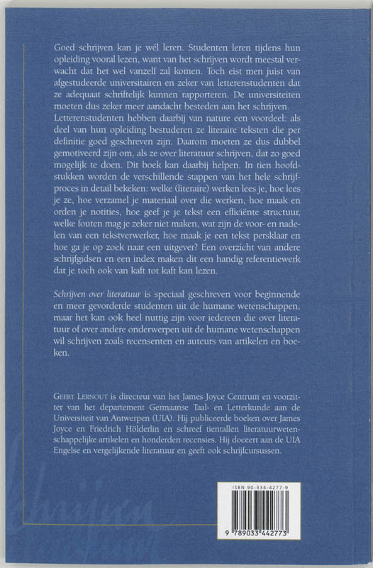 Schrijven Over Literatuur achterkant