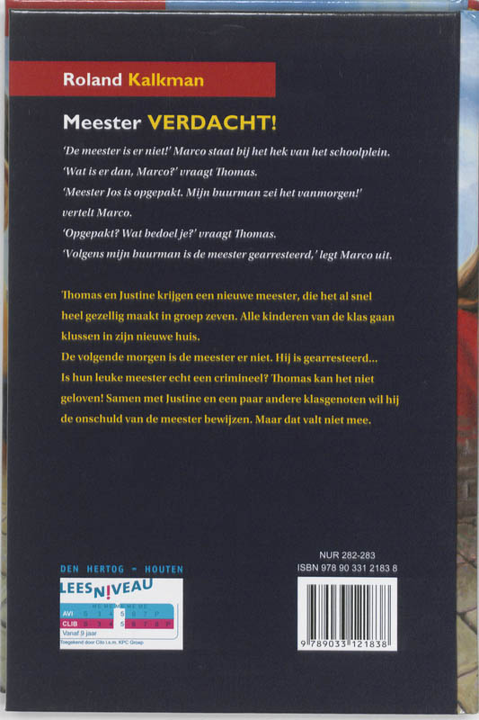 Meester verdacht! achterkant