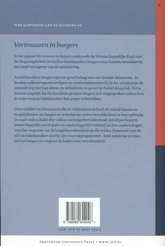Vertrouwen in de burger / WRR Rapporten / 88 achterkant