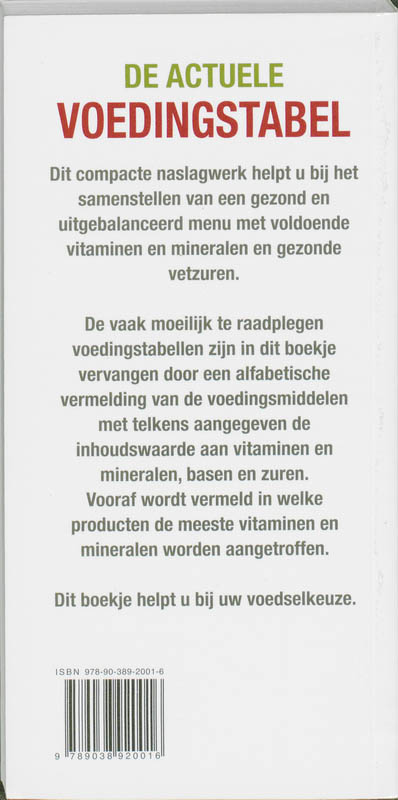 De actuele voedingstabel achterkant