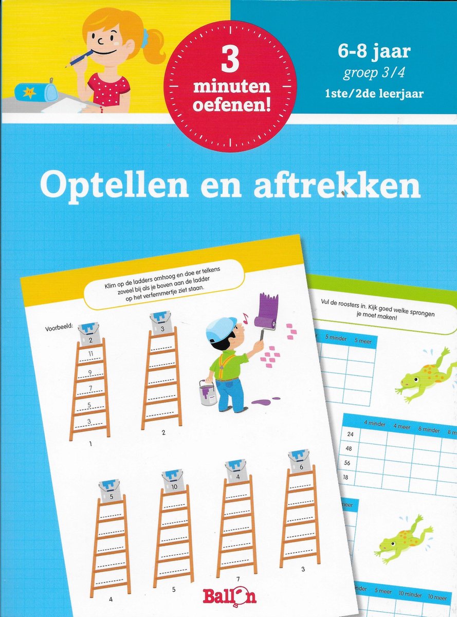 Ballon Media educatieboek drie minuten oefenen optellen en aftrekken groep 3/4