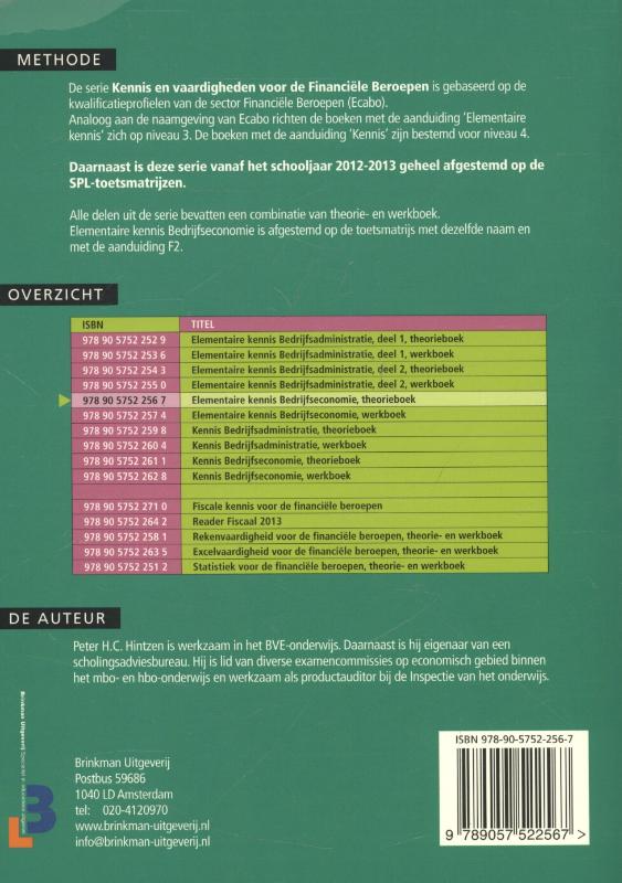 Elementaire kennis bedrijfseconomie / Kennis en vaardigheden voor de Financiele Beroepen achterkant