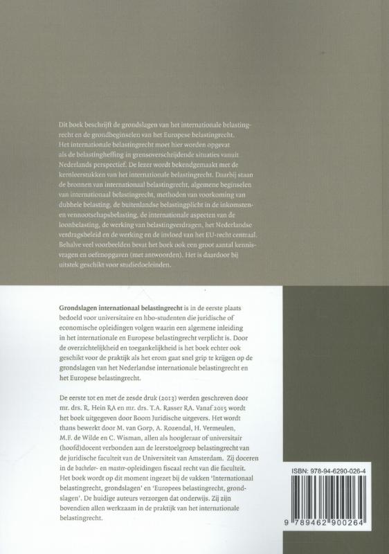 Grondslagen internationaal belastingrecht / Boom fiscale studieboeken achterkant