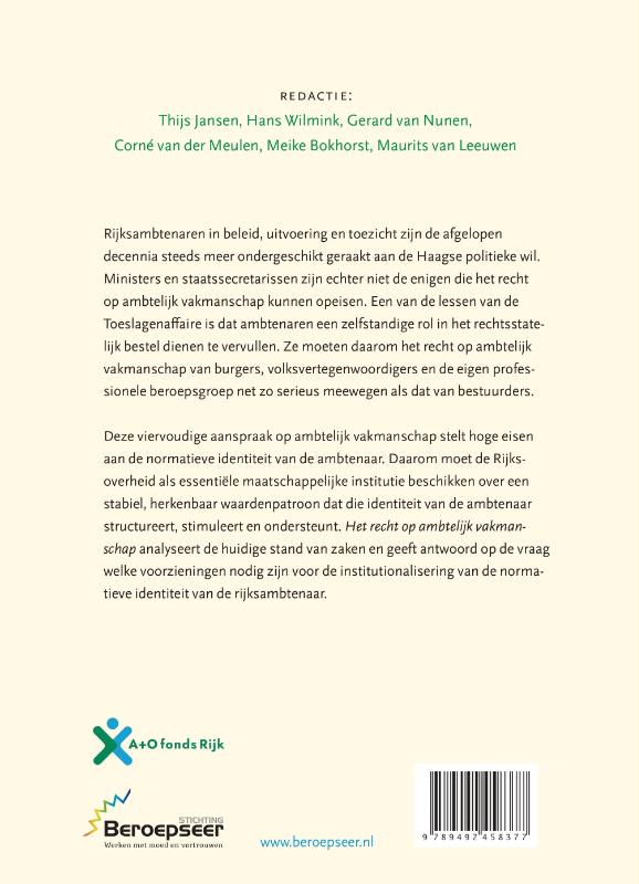 Beroepseer  -   Het recht op ambtelijk vakmanschap achterkant