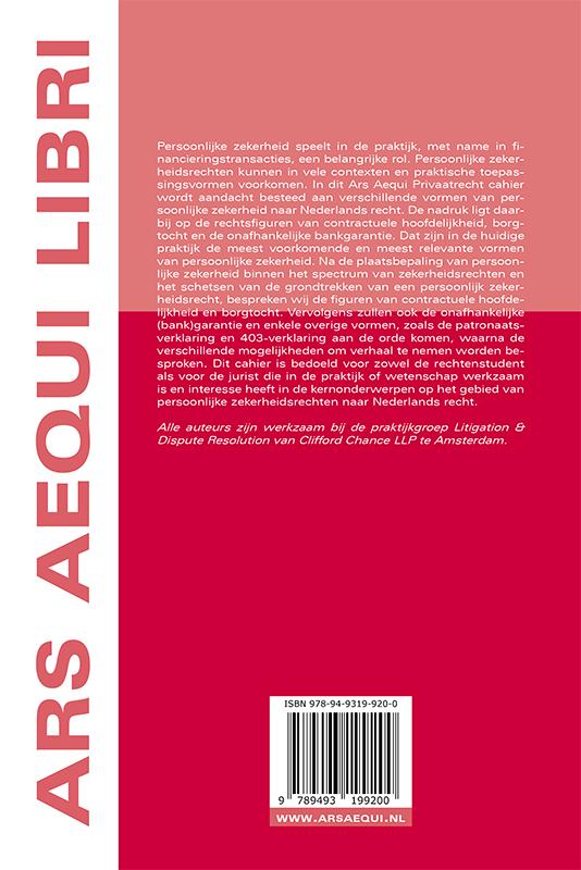 Persoonlijke zekerheden / Ars Aequi Cahiers - Privaatrecht achterkant
