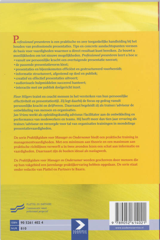 Praktijkgidsen voor manager en ondernemer - Professioneel presenteren achterkant
