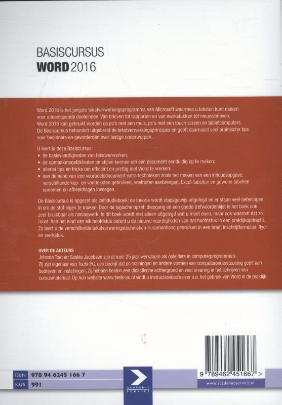 Basiscursus Word 2016 achterkant