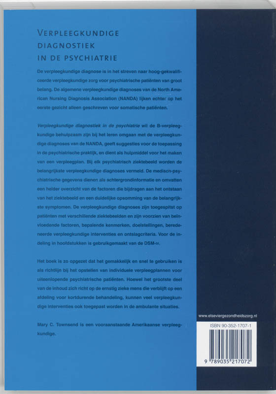 Verpleegkundige diagnostiek in de psychiatrie - M.C. Townsend achterkant