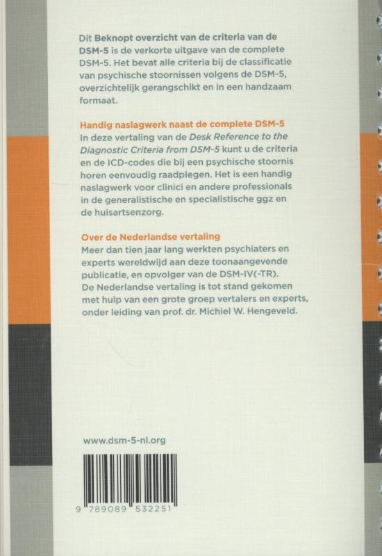 Beknopt overzicht van de criteria DSM-5 Bureau-editie achterkant