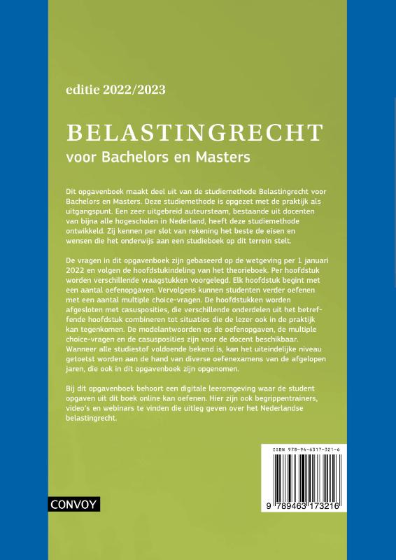 Belastingrecht voor Bachelors en Masters Opgavenboek 2022-2023 achterkant