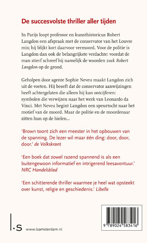 De Da Vinci code / Robert Langdon / 2 achterkant