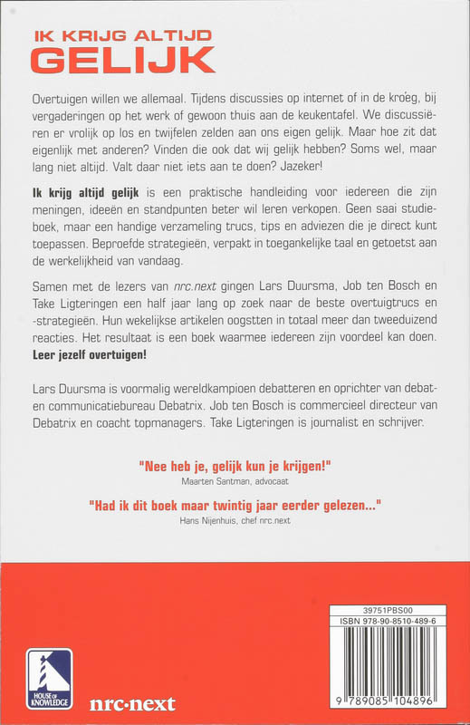 Ik Krijg Altijd Gelijk achterkant