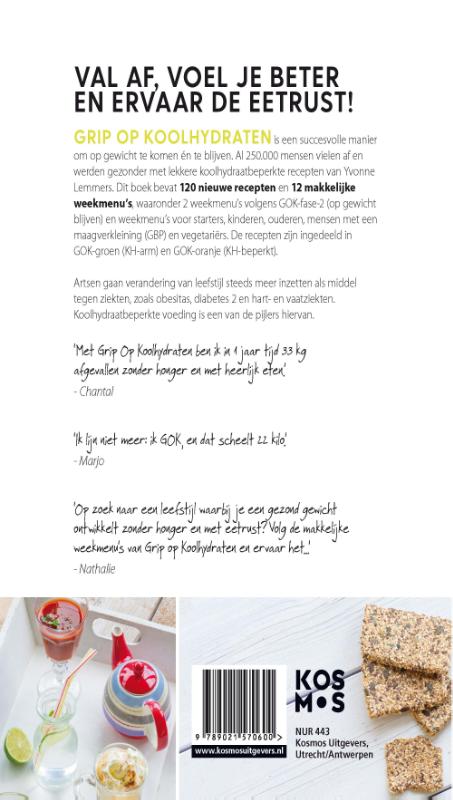 Grip op koolhydraten Snelle en makkelijke weekmenu's achterkant