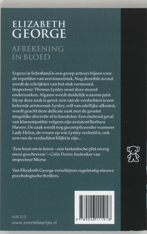 Afrekening in bloed / Inspecteur Lynley-mysterie / 2 achterkant