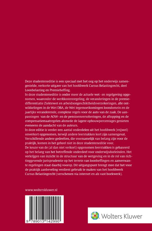 Cursus belastingrecht loonbelasting/premieheffing Studenteneditie 2017-2018 achterkant