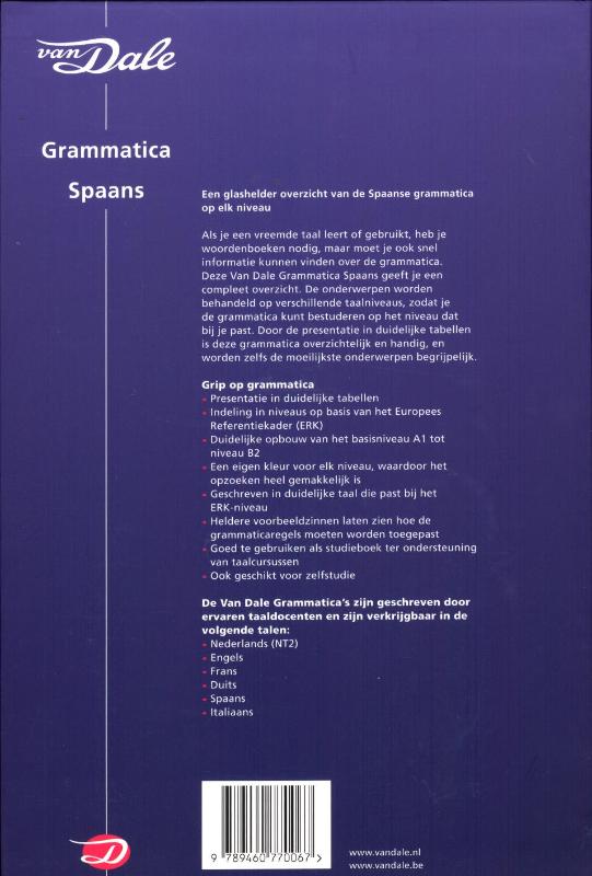 Van Dale grammatica Spaans / Van Dale grammatica achterkant