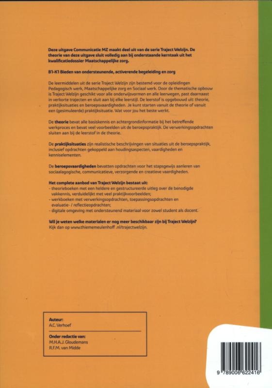 Communicatie MZ / niveau 3/4 / werkboek / Traject Welzijn achterkant