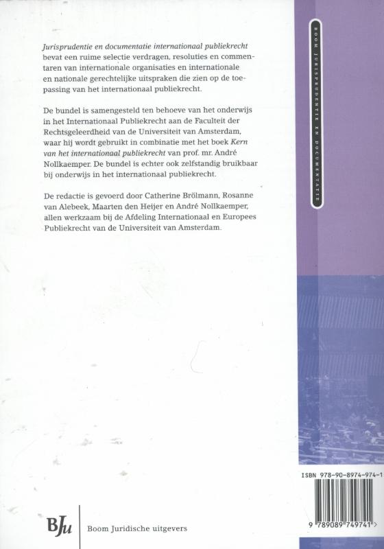 Jurisprudentie en documentatie internationaal publiekrecht / Boom Jurisprudentie en documentatie achterkant