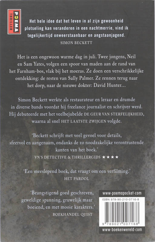 De geur van sterfelijkheid / David Hunter Thriller / 1 achterkant