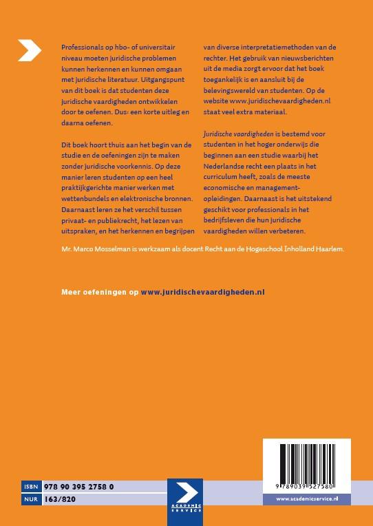 Juridische vaardigheden voor het hoger onderwijs achterkant