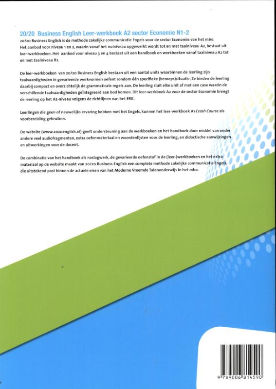 20/20 English A2 Economie N1-2 Leer-werkboek achterkant