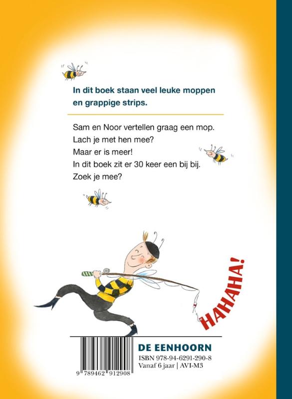 een mop met een bij bij achterkant