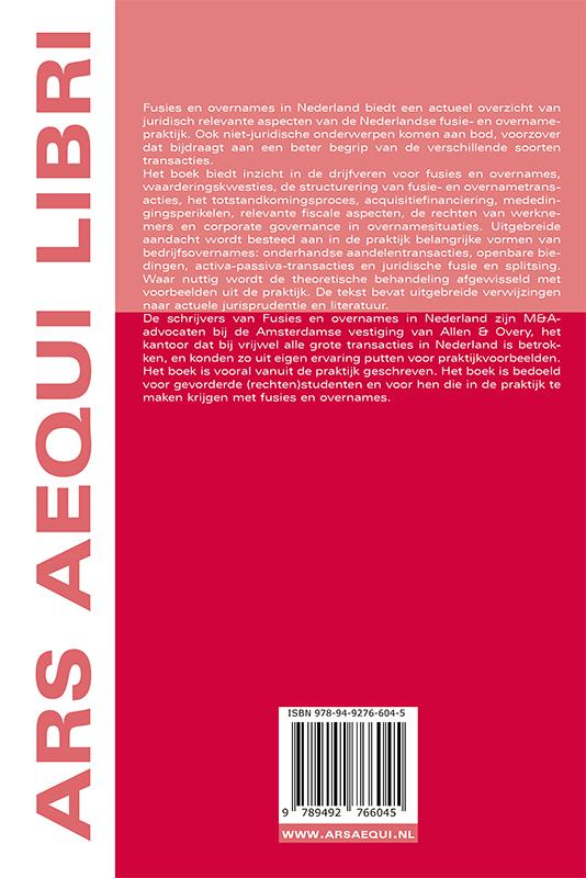 Fusie en overnames in Nederland / Ars Aequi Cahiers - Privaatrecht achterkant