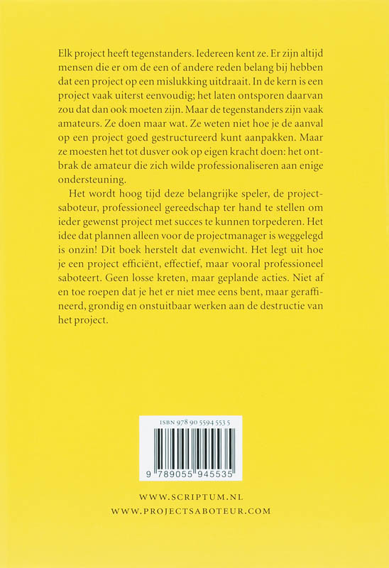 De projectsaboteur achterkant