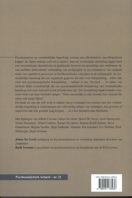 Verstandelijke beperking en psychoanalyse / Reeks Psychoanalytisch Actueel / 21 achterkant