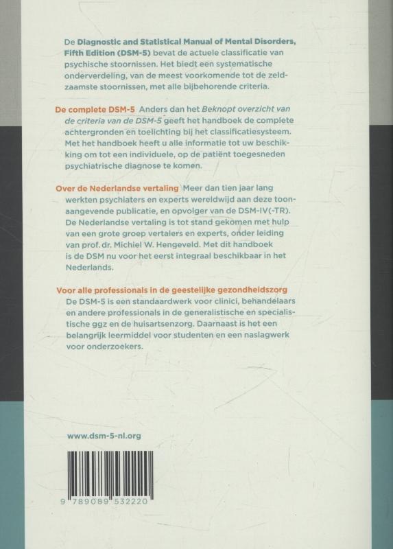 Handboek voor de classificatie van psychische stoornissen DSM-5 achterkant