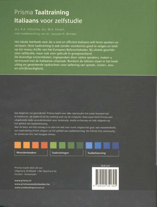 Italiaans voor zelfstudie / Prisma Taaltraining achterkant