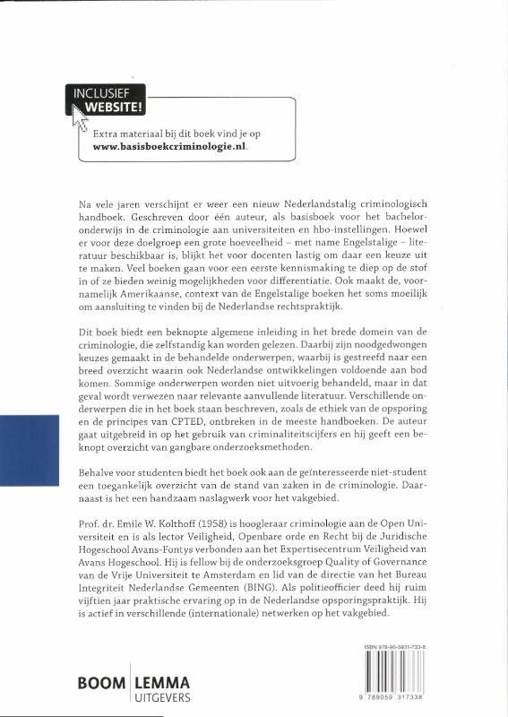 Basisboek criminologie / Boom studieboeken criminologie achterkant