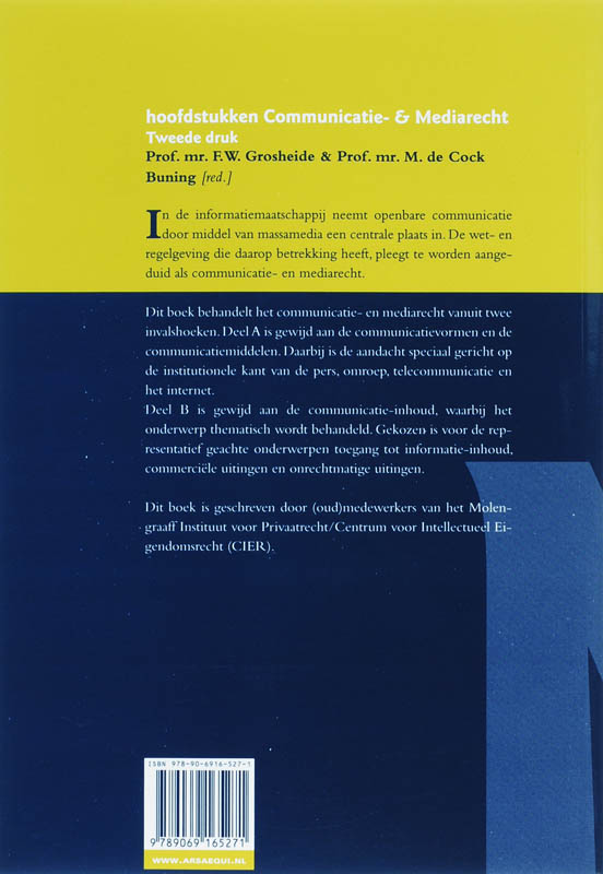Hoofdstukken Communicatie- en mediarecht achterkant