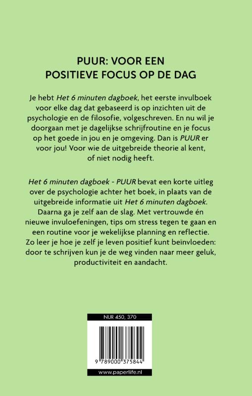 Het 6 minuten dagboek - Puur - Groen achterkant