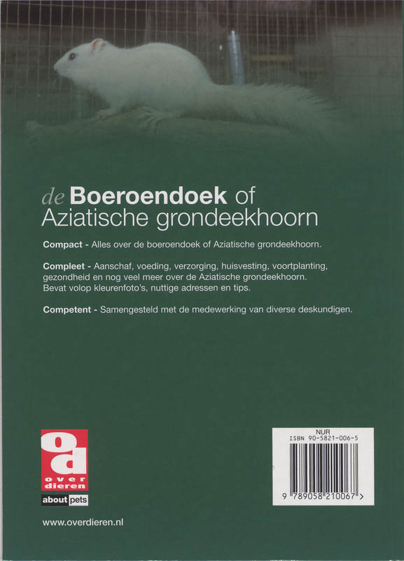 De boeroendoek, of Aziatische grondeekhoorn / Over Dieren achterkant