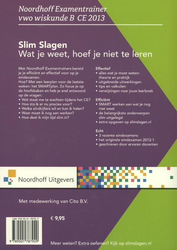 Vwo wiskunde B CE 2013 Noordhoff examentrainer B wiskunde vwo 2013 achterkant
