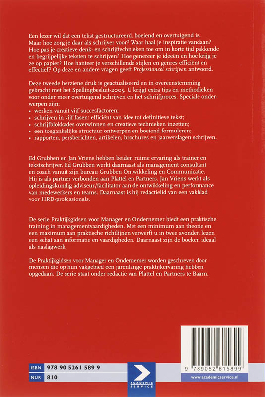 Professioneel schrijven / Praktijkgidsen voor manager en ondernemer achterkant