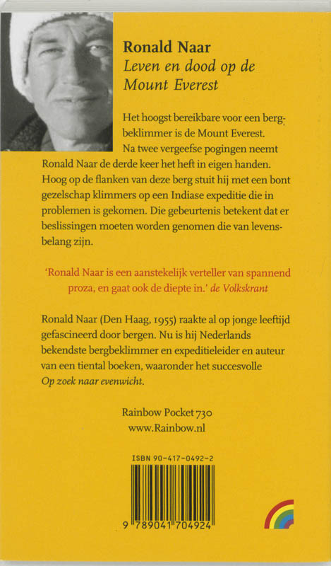 Leven en dood op de Mount Everest / Rainbow pocketboeken / 730 achterkant
