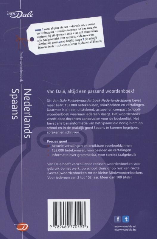 Van Dale pocketwoordenboek - Van Dale pocketwoordenboek Nederlands-Spaans achterkant