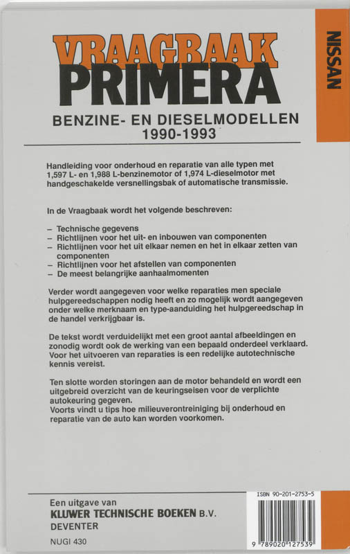 Vraagbaak Nissan Primera / Autovraagbaken achterkant