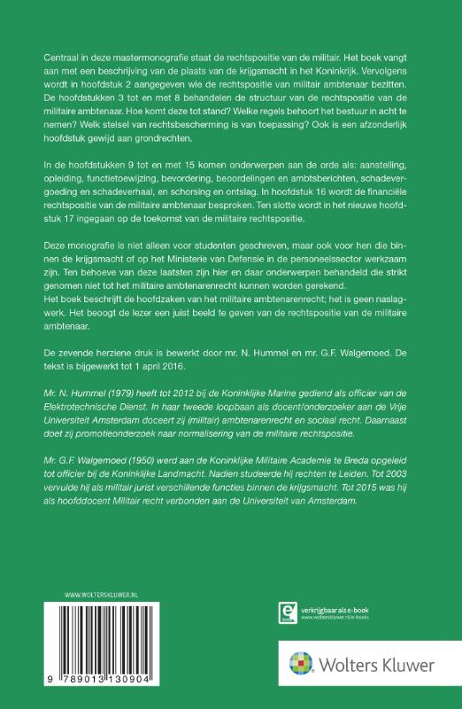 Hoofdzaken van het militaire ambtenarenrecht achterkant