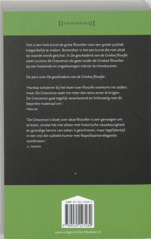 Geschiedenis van de Griekse filosofie / Pantheon - Meesterwerken uit kunst, cultuur en wetenschap achterkant